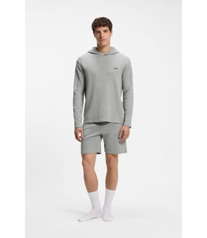 Boss Cotton Blend Pajama Hoodie With Waffle Structure Grey