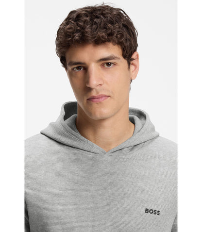 Boss Cotton Blend Pajama Hoodie With Waffle Structure Grey