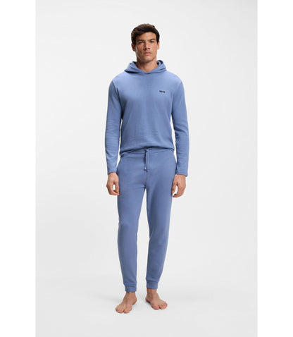 Boss Cotton Blend Pajama Hoodie With Waffle Structure Light Blue