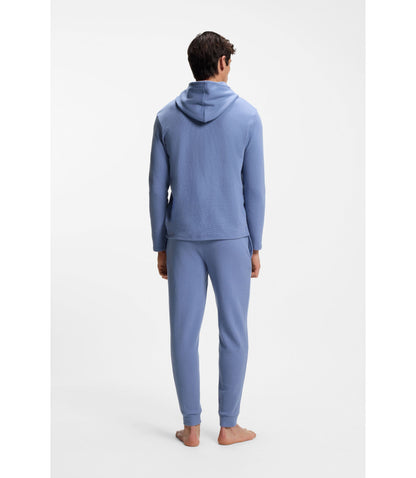 Boss Cotton Blend Pajama Hoodie With Waffle Structure Light Blue