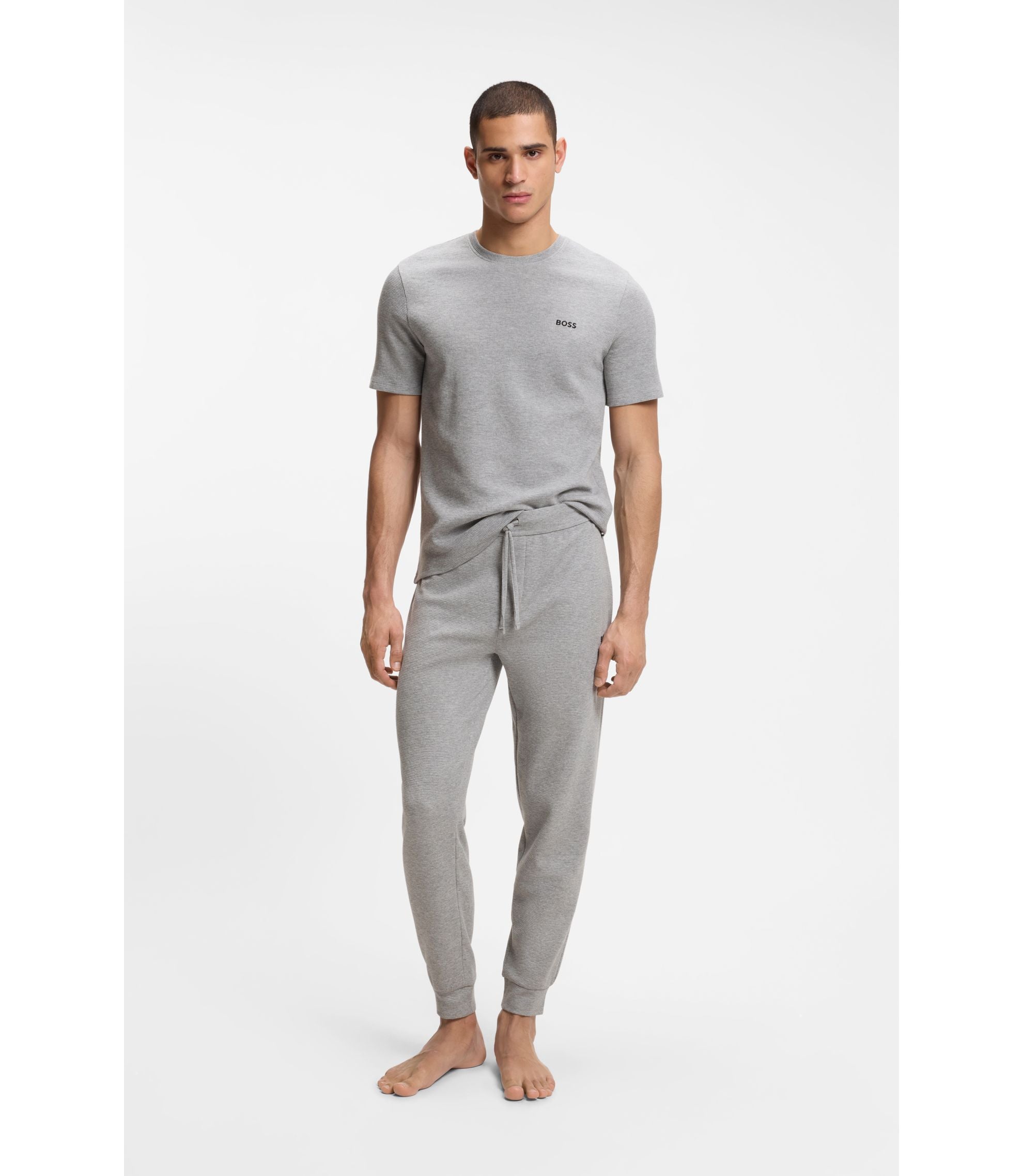 Boss Cotton Blend Pajama T Shirt With Embroidered Logo Grey