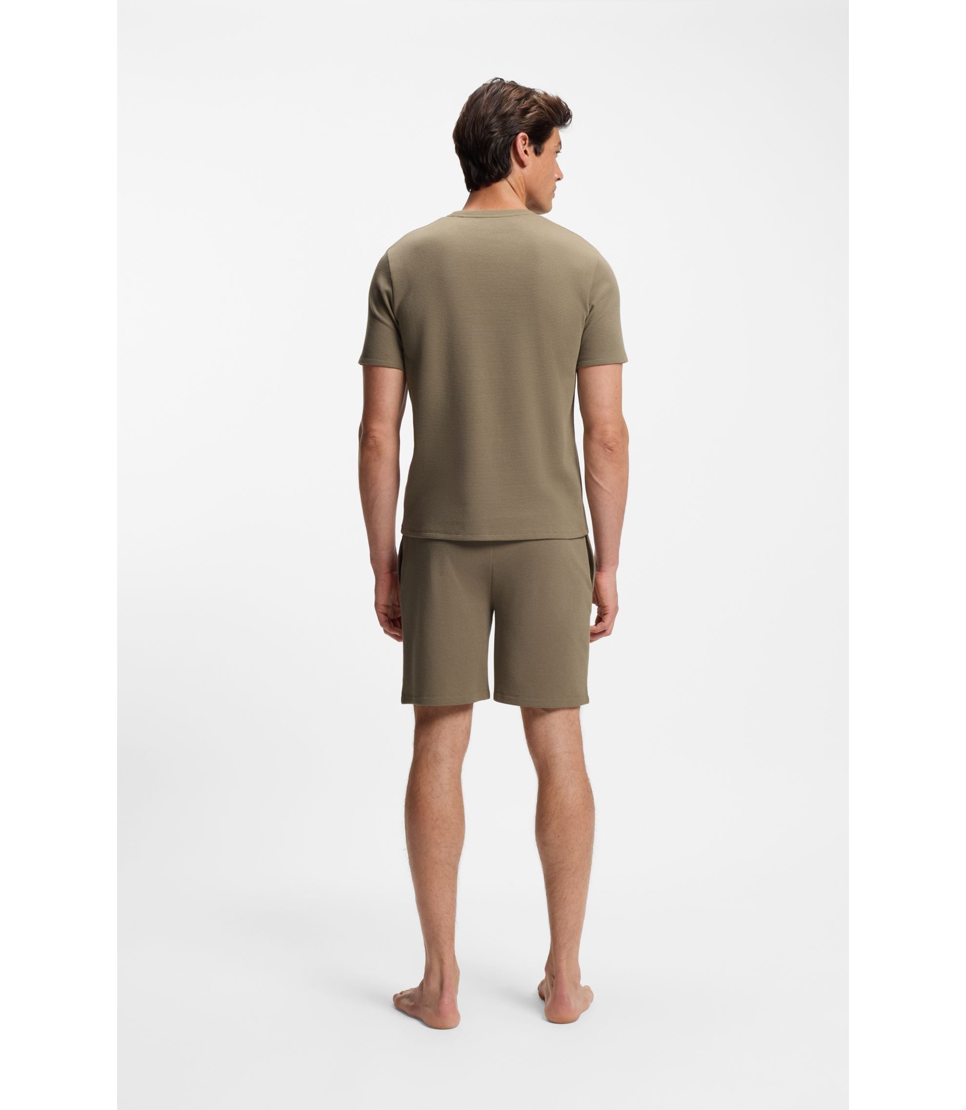 Boss Cotton Blend Pajama T Shirt With Embroidered Logo Light Brown