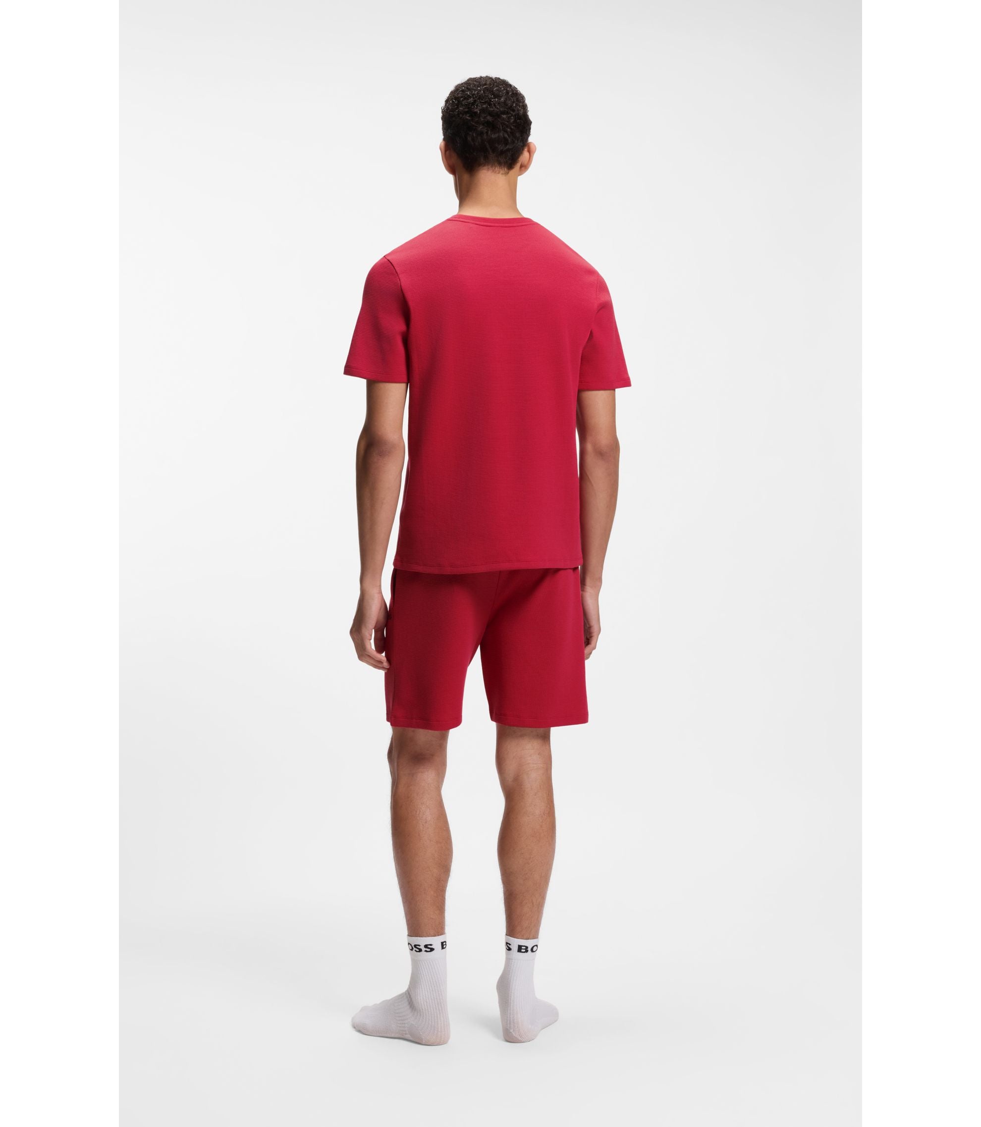 Boss Cotton Blend Pajama T Shirt With Embroidered Logo Red