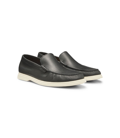Boss Logo Detail Moccasins In Tumbled Leather Black Black