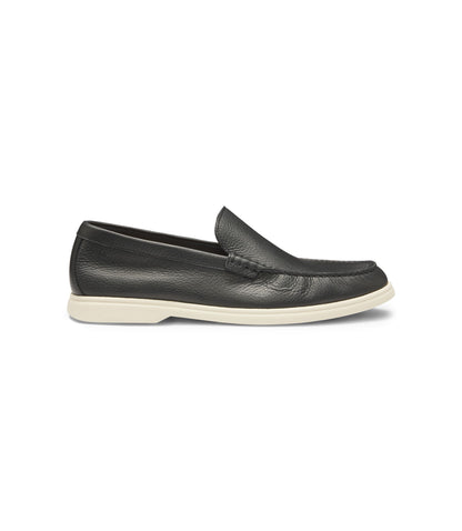 Boss Logo Detail Moccasins In Tumbled Leather Black Black