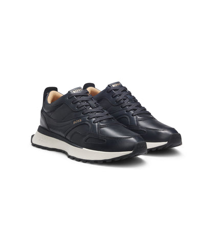Boss Trainers In Burnished Leather Dark Blue Dark Blue