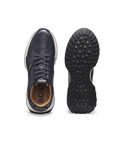 Boss Trainers In Burnished Leather Dark Blue Dark Blue