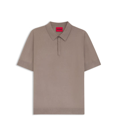 Hugo Knit Polo Sweater With Covered Placket Light Brown