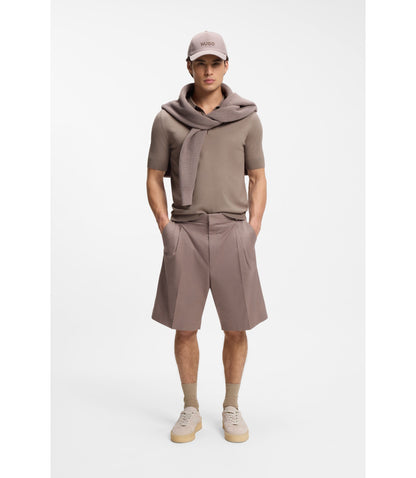 Hugo Knit Polo Sweater With Covered Placket Light Brown