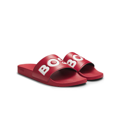 Boss Italian Made Slides With Large Logo Detail Dark Red Dark Red