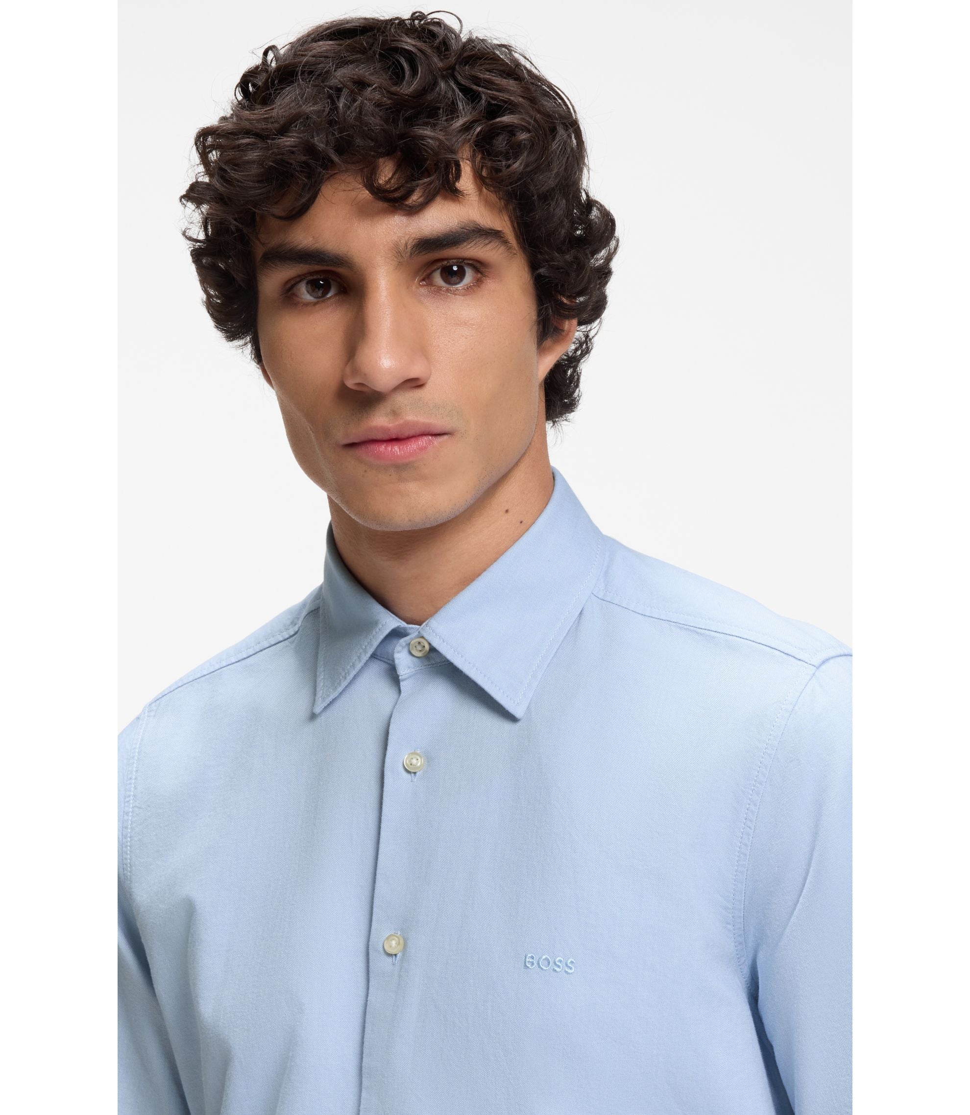 Boss Regular Fit Shirt In Oxford Cotton Light Blue
