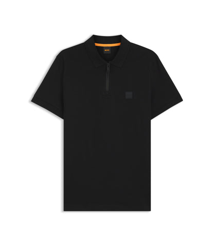 Boss Stretch Cotton Slim Fit Polo Shirt With Logo Patch Black