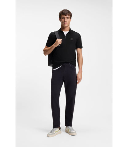 Boss Stretch Cotton Slim Fit Polo Shirt With Logo Patch Black