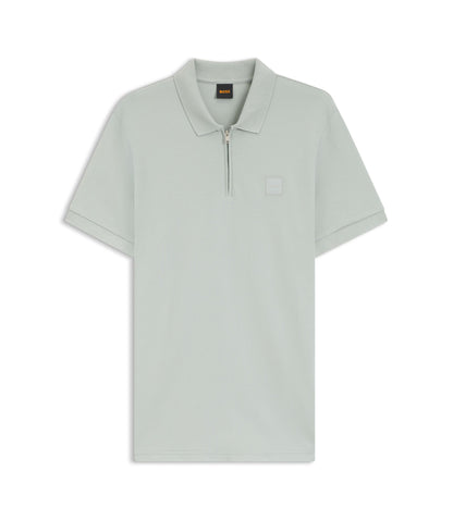 Boss Stretch Cotton Slim Fit Polo Shirt With Logo Patch Silver