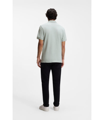 Boss Stretch Cotton Slim Fit Polo Shirt With Logo Patch Silver