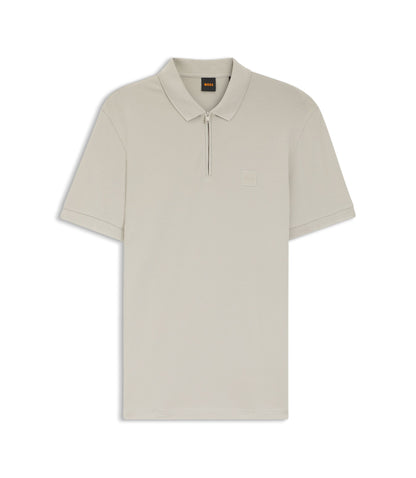 Boss Stretch Cotton Slim Fit Polo Shirt With Logo Patch Light Grey