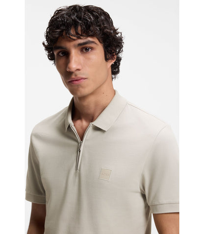 Boss Stretch Cotton Slim Fit Polo Shirt With Logo Patch Light Grey