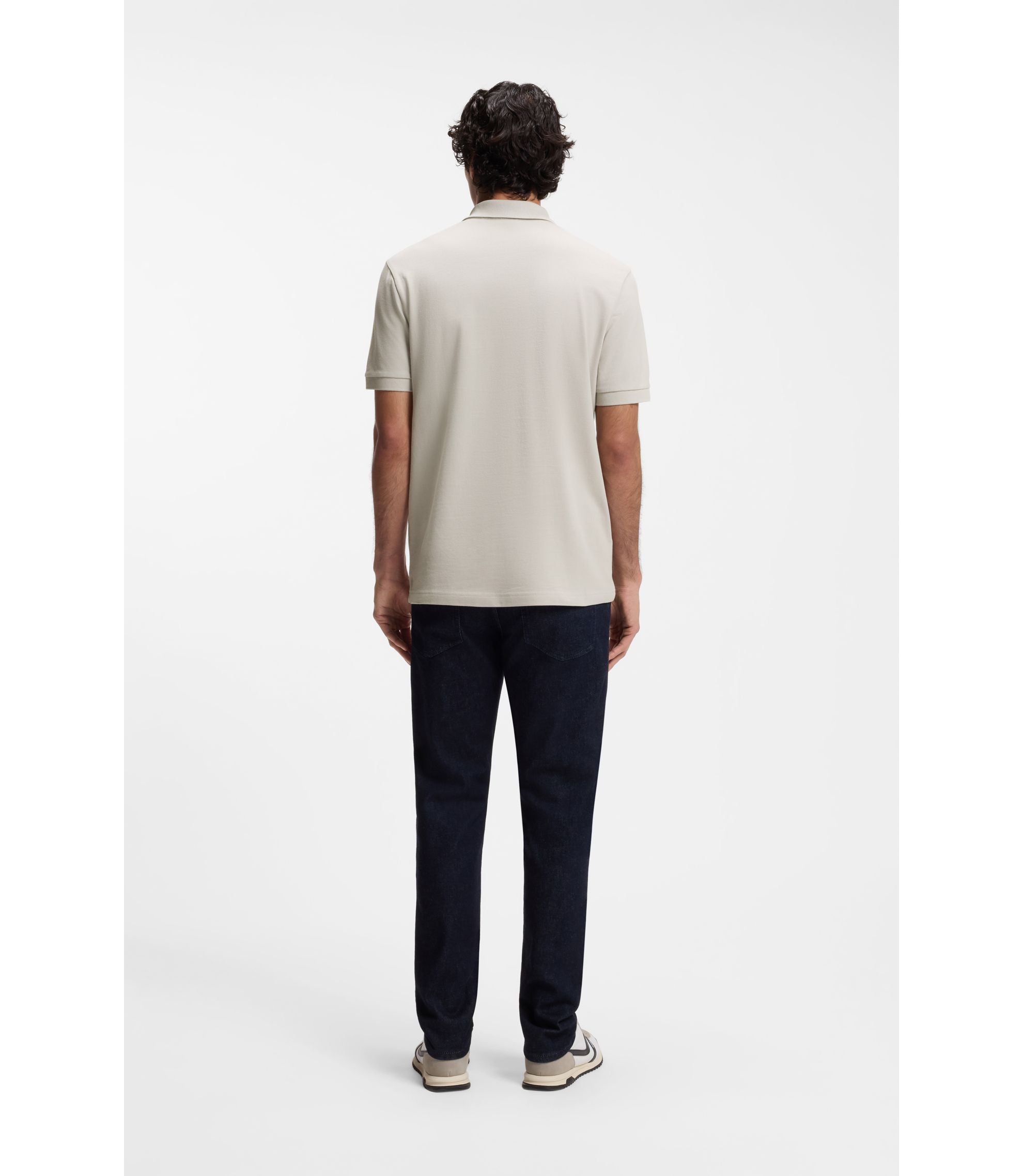 Boss Stretch Cotton Slim Fit Polo Shirt With Logo Patch Light Grey