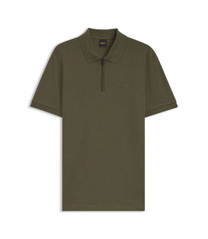 Boss Stretch Cotton Slim Fit Polo Shirt With Logo Patch Green
