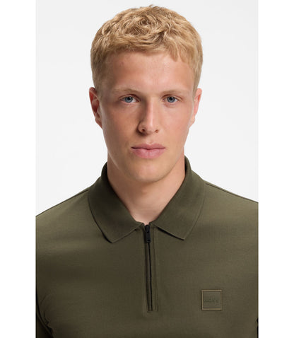 Boss Stretch Cotton Slim Fit Polo Shirt With Logo Patch Green