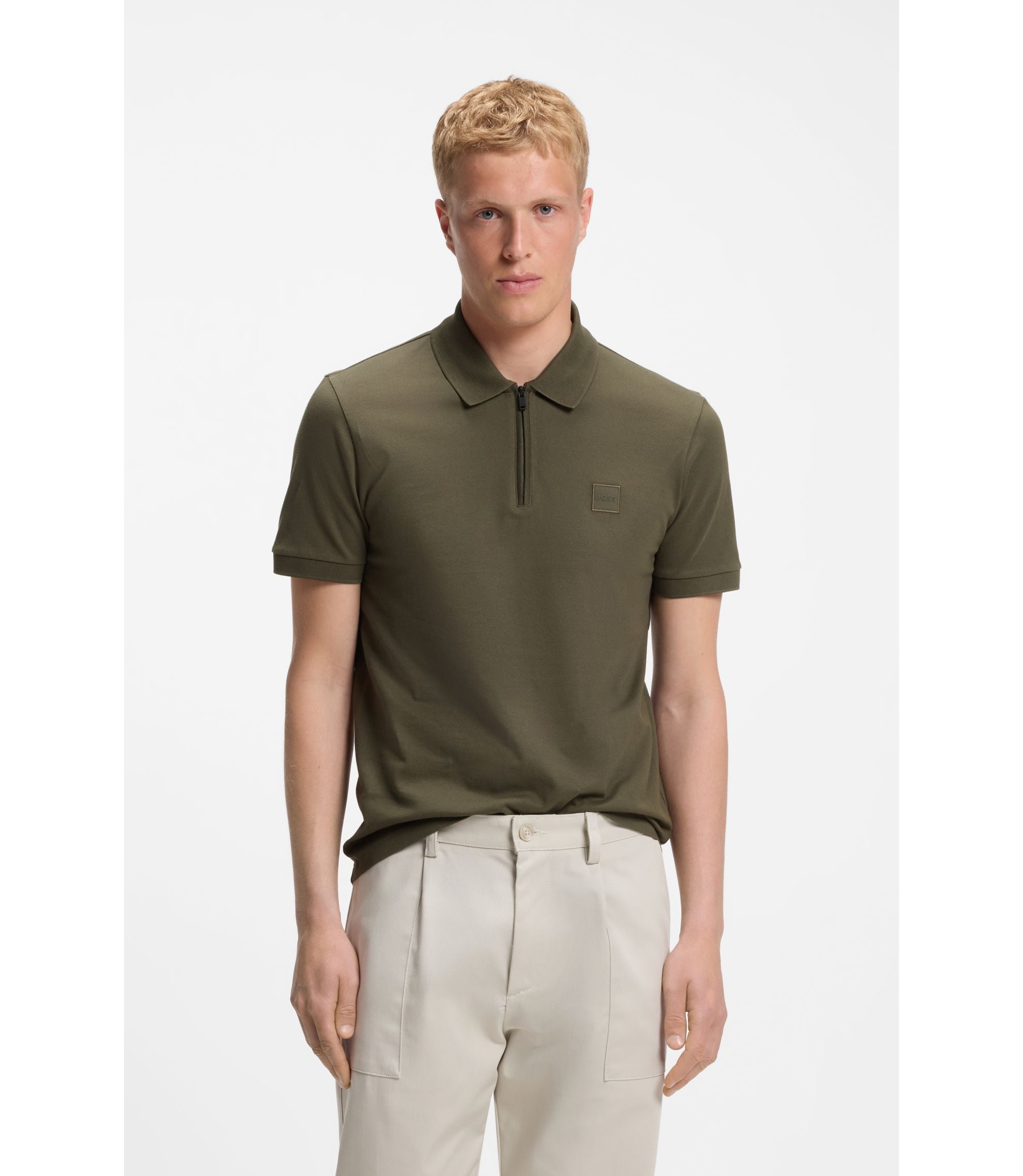 Boss Stretch Cotton Slim Fit Polo Shirt With Logo Patch Green