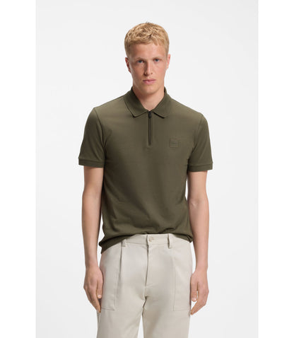 Boss Stretch Cotton Slim Fit Polo Shirt With Logo Patch Green