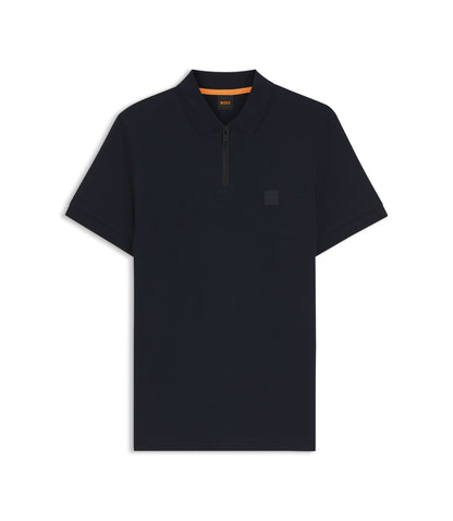 Boss Stretch Cotton Slim Fit Polo Shirt With Logo Patch Dark Blue