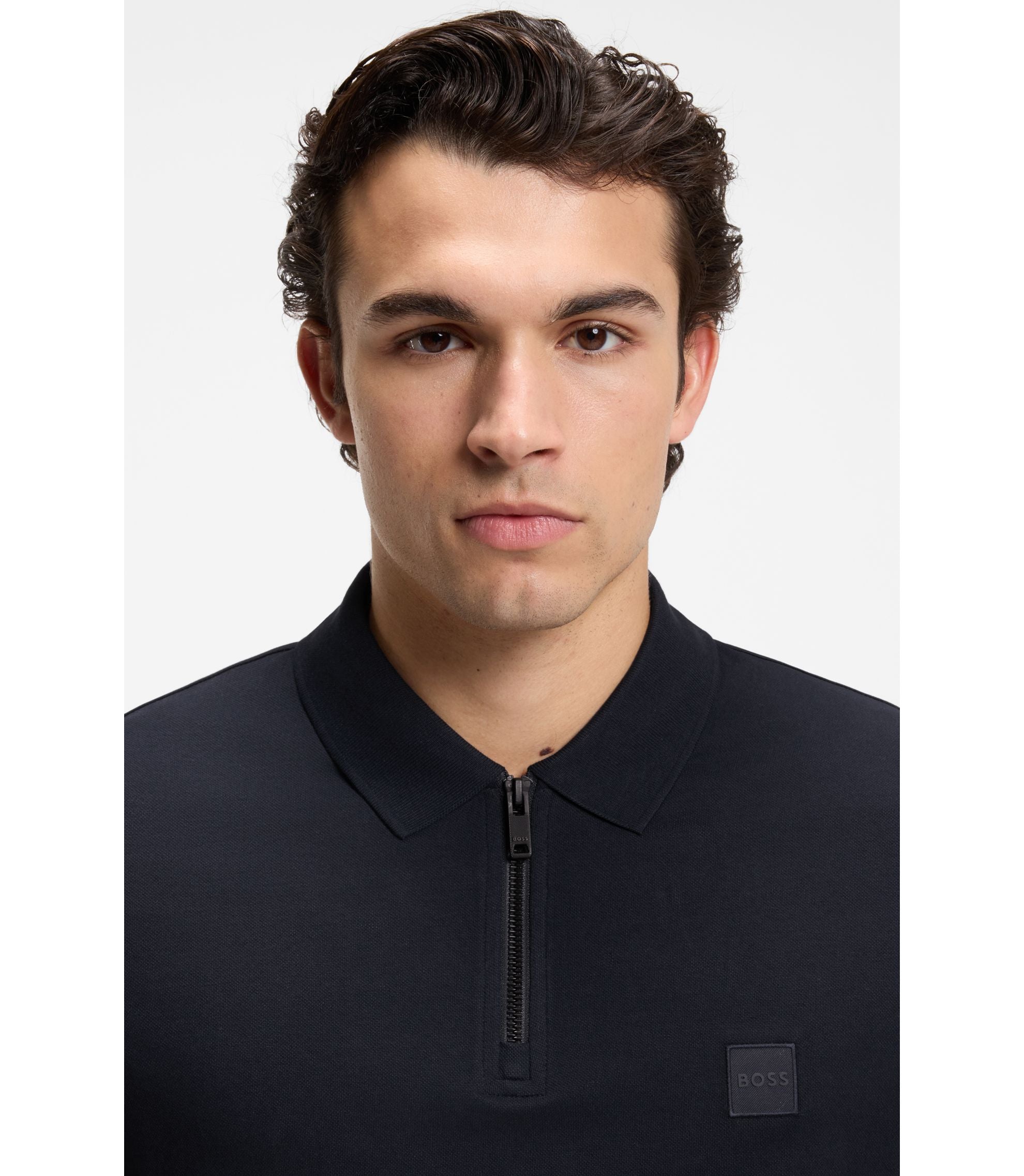 Boss Stretch Cotton Slim Fit Polo Shirt With Logo Patch Dark Blue