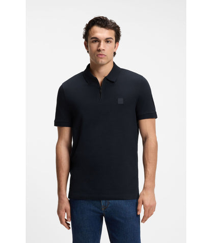 Boss Stretch Cotton Slim Fit Polo Shirt With Logo Patch Dark Blue
