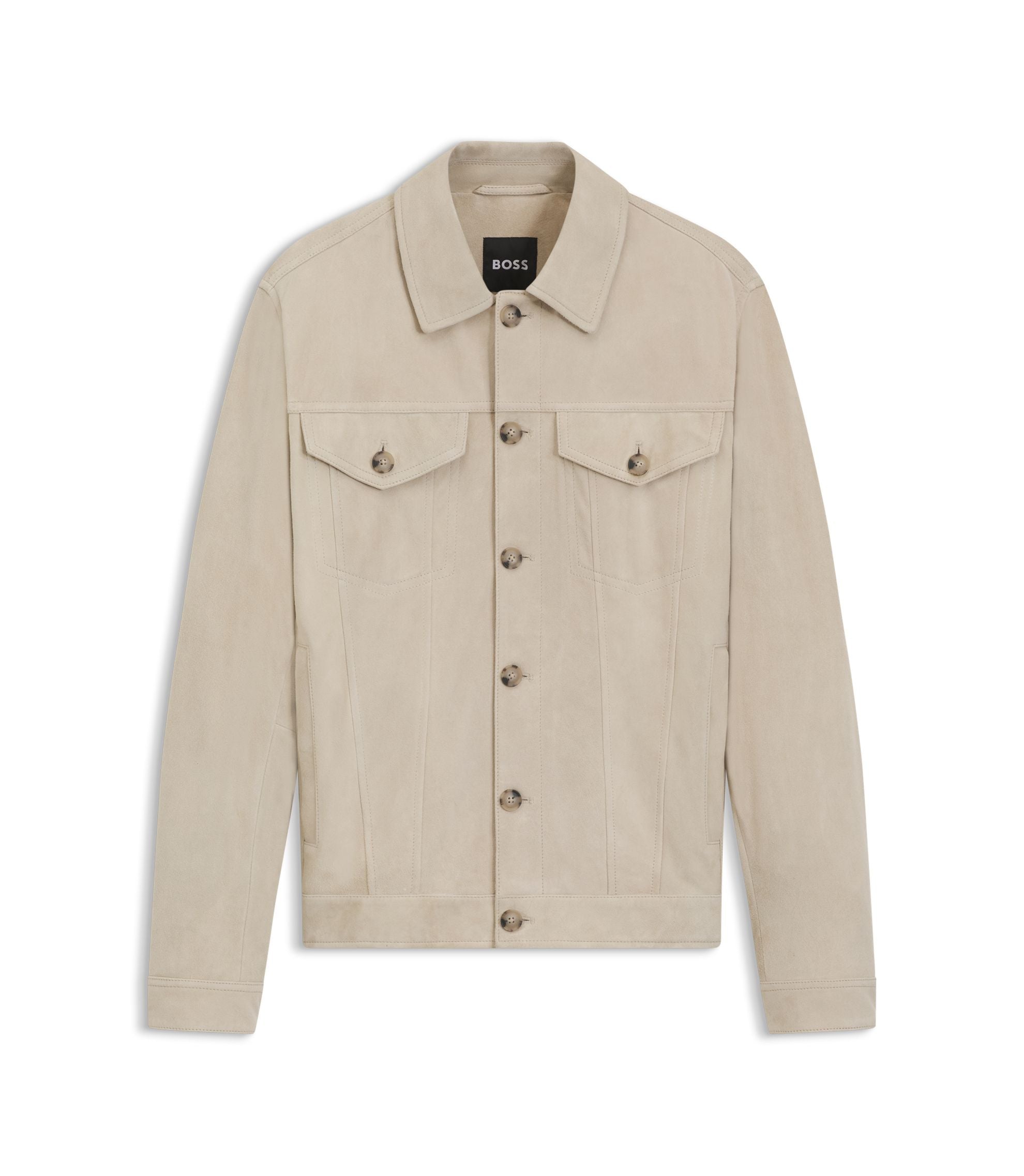 Boss Regular Fit Jacket In Nappalan Suede Light Beige