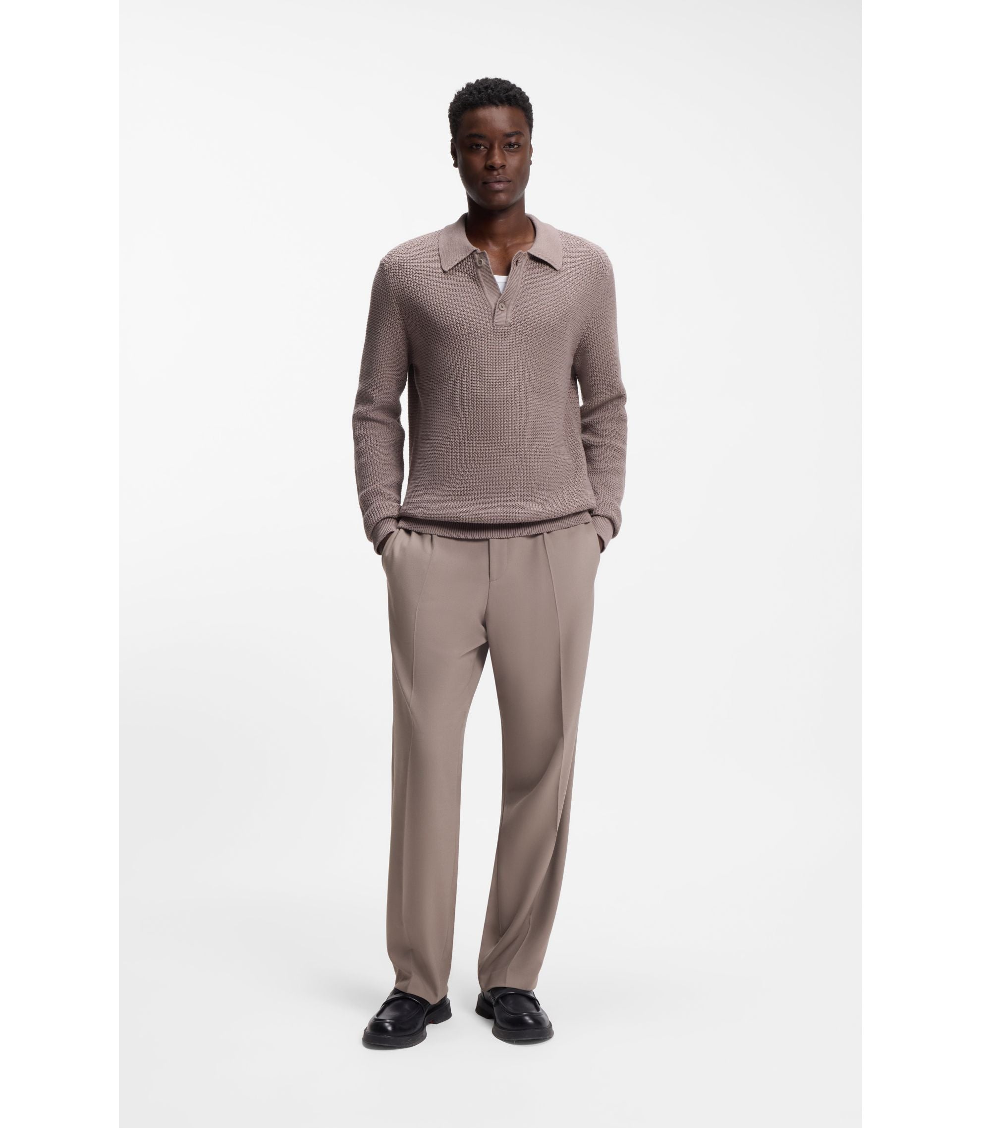 Hugo Modern Fit Trousers In Stretch Twill Light Brown