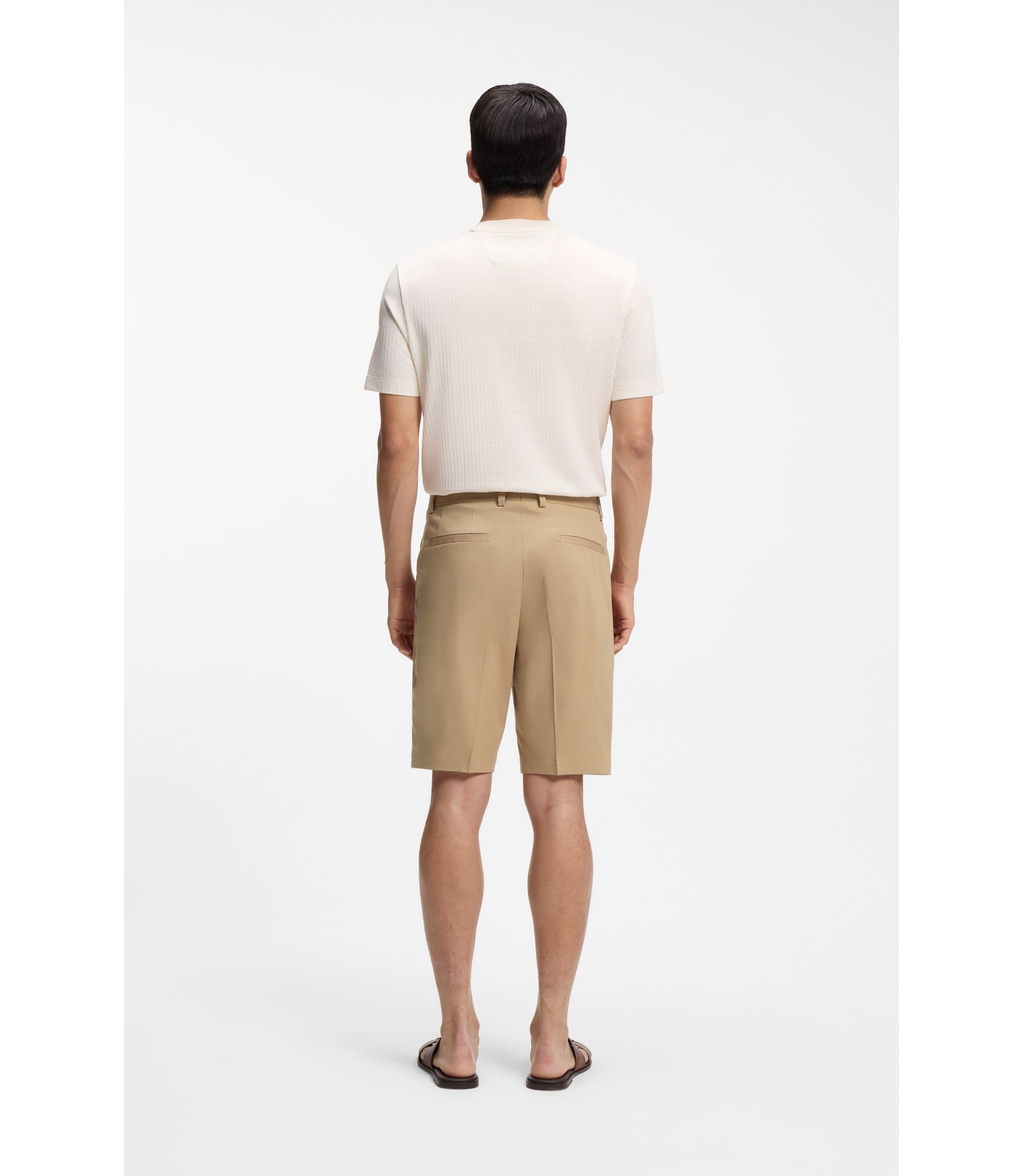 Boss Tapered Fit Shorts In Cotton Silk And Stretch Beige