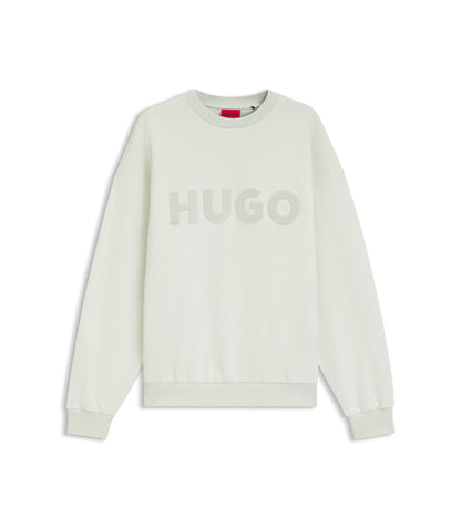 Hugo Oversize Fit Sweatshirt In Cotton Terry With Tonal Logo Light Green