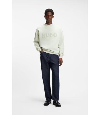 Hugo Oversize Fit Sweatshirt In Cotton Terry With Tonal Logo Light Green