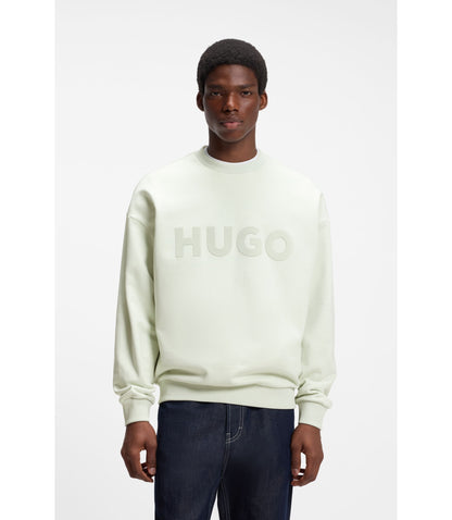 Hugo Oversize Fit Sweatshirt In Cotton Terry With Tonal Logo Light Green
