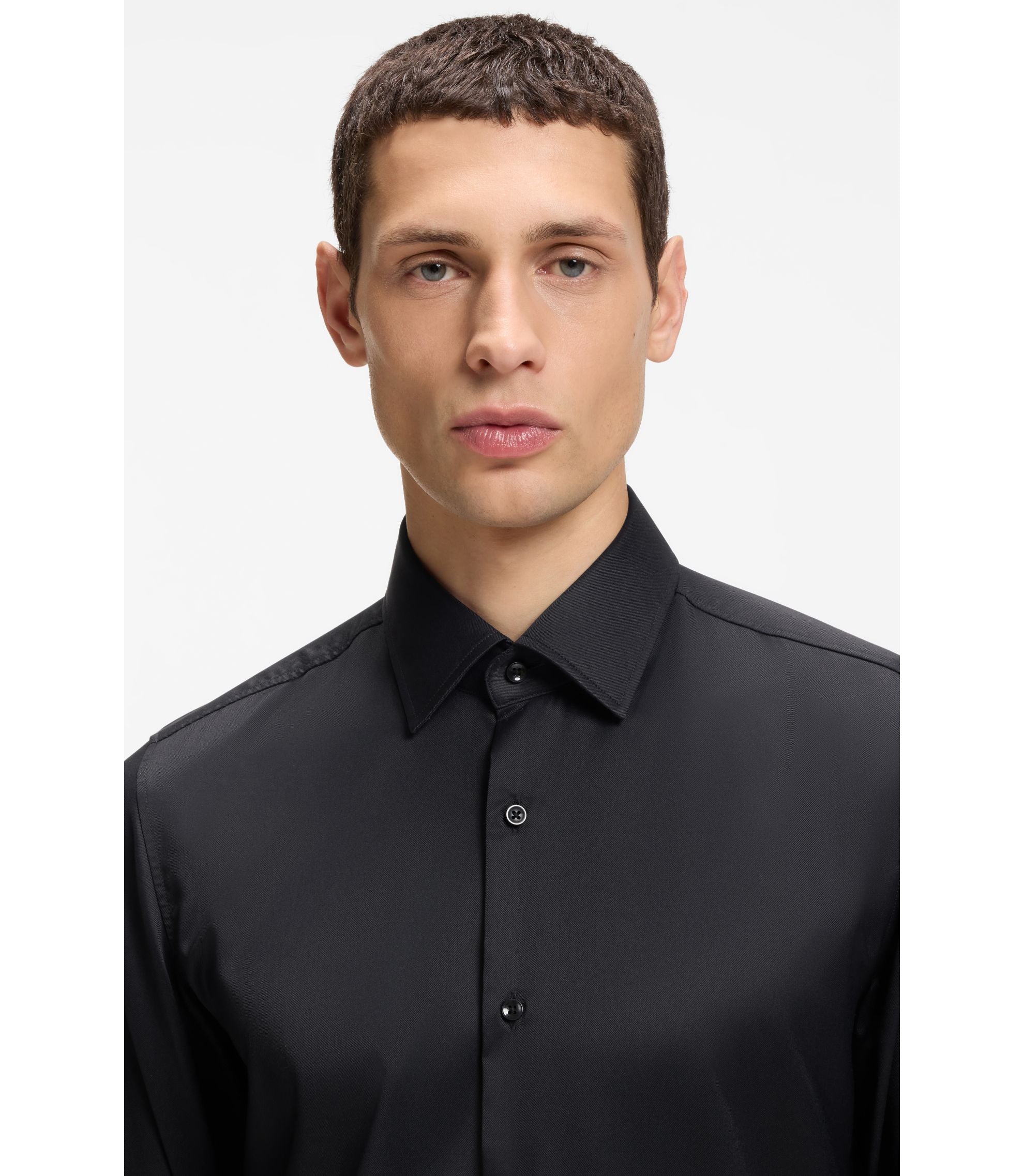 Boss Slim Fit Shirt In Performance Stretch Twill Black