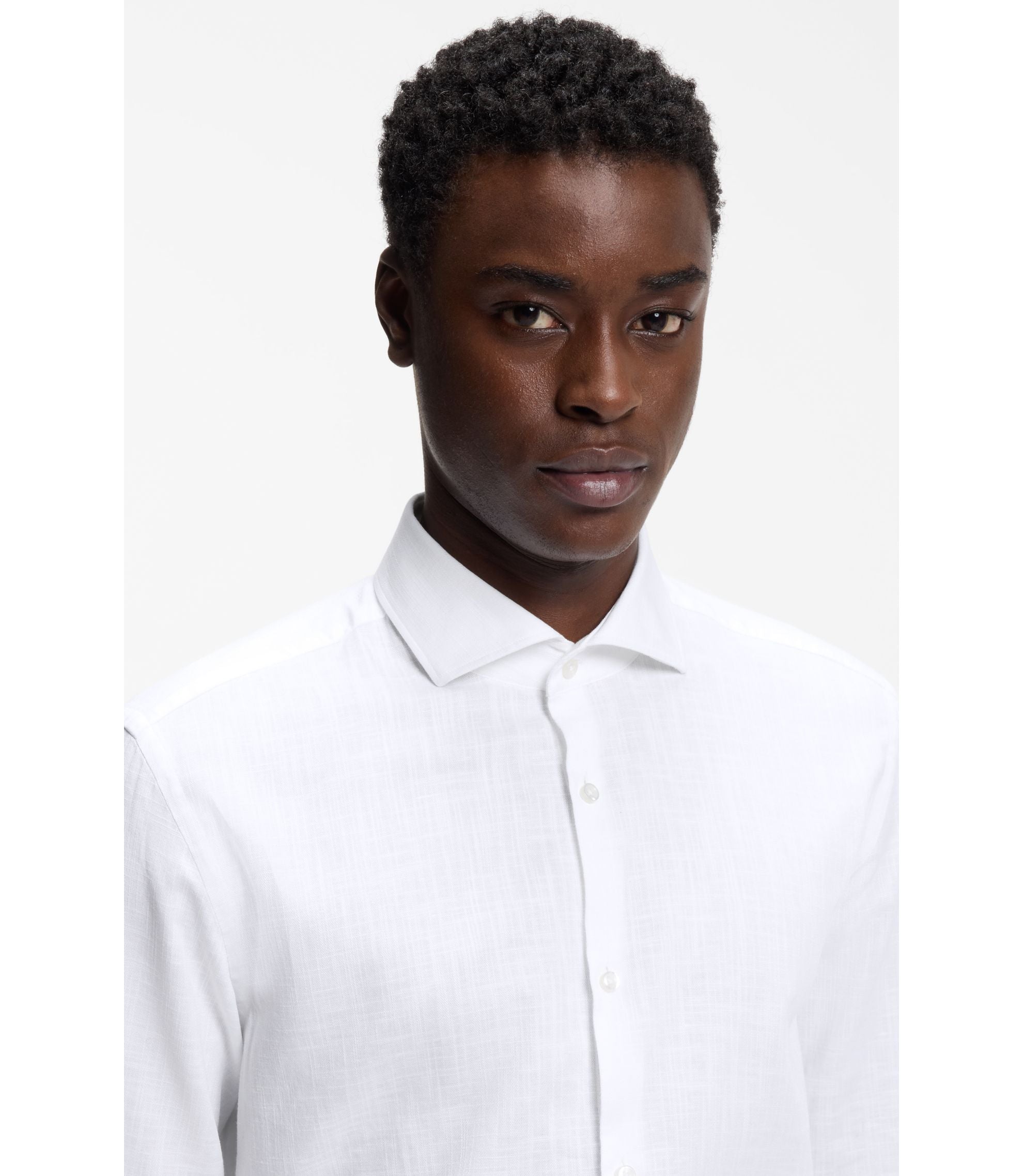 Hugo Slim Fit Shirt In Cotton And Linen White