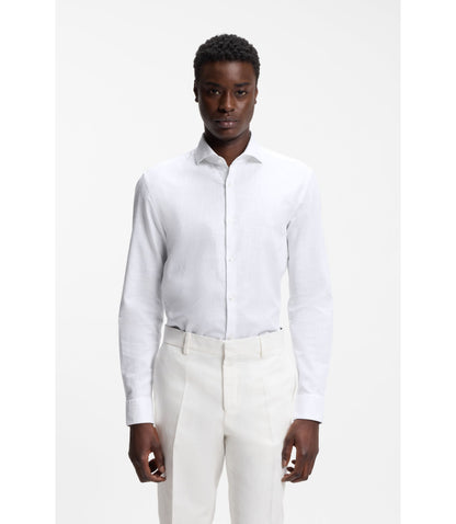 Hugo Slim Fit Shirt In Cotton And Linen White