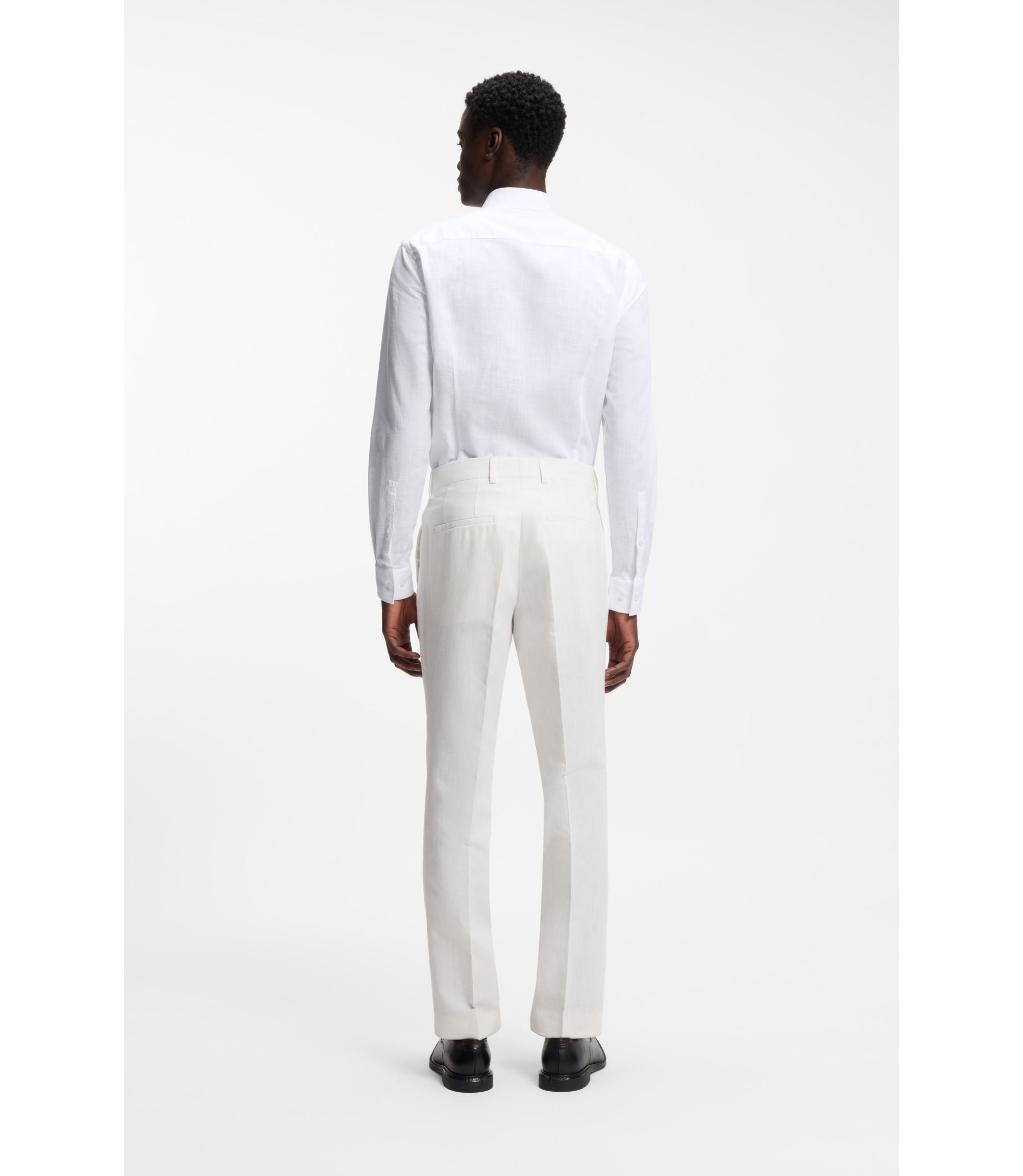 Hugo Slim Fit Shirt In Cotton And Linen White