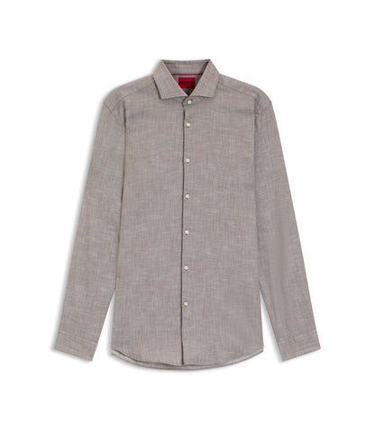 Hugo Slim Fit Shirt In Cotton And Linen Light Brown