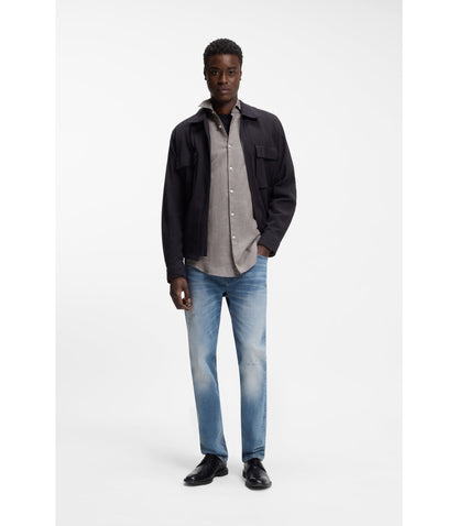 Hugo Slim Fit Shirt In Cotton And Linen Light Brown