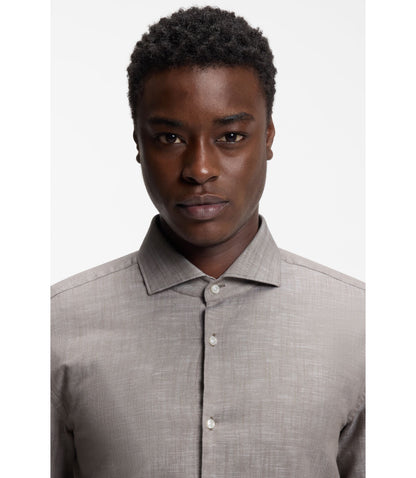 Hugo Slim Fit Shirt In Cotton And Linen Light Brown