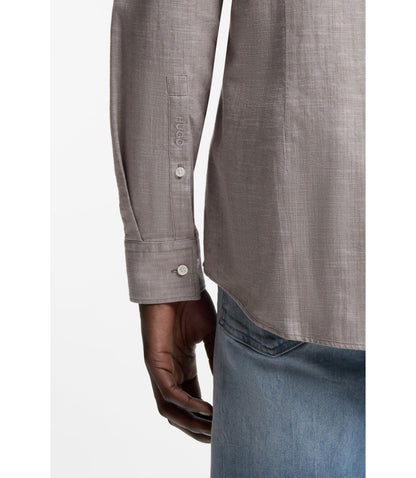 Hugo Slim Fit Shirt In Cotton And Linen Light Brown