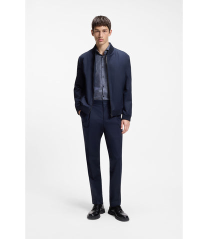Hugo Slim Fit Shirt In Cotton And Linen Dark Blue