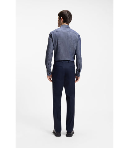 Hugo Slim Fit Shirt In Cotton And Linen Dark Blue