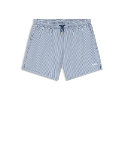 Boss Embroidered Logo Swim Shorts In Striped Seersucker Light Blue