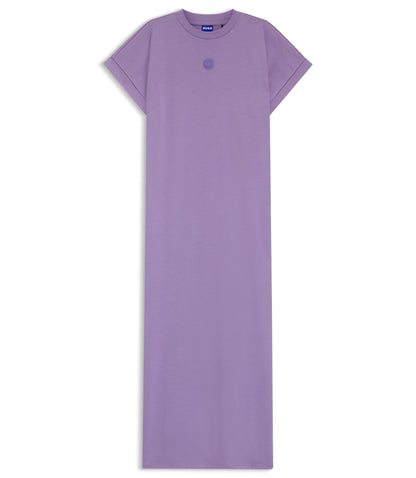 Hugo Cotton Jersey T Shirt Dress With Happy Hugo Logo Purple Women's