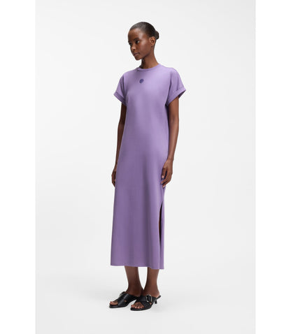 Hugo Cotton Jersey T Shirt Dress With Happy Hugo Logo Purple Women's