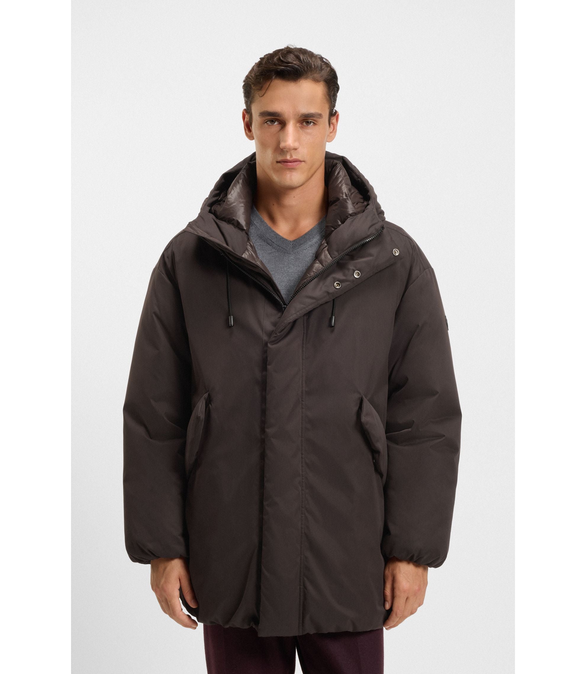 Boss Peached Microfibre Jacket With Water Repellent Finish Dark Brown