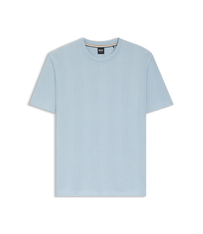Boss Cotton Blend T Shirt With Waffle Structure Light Blue